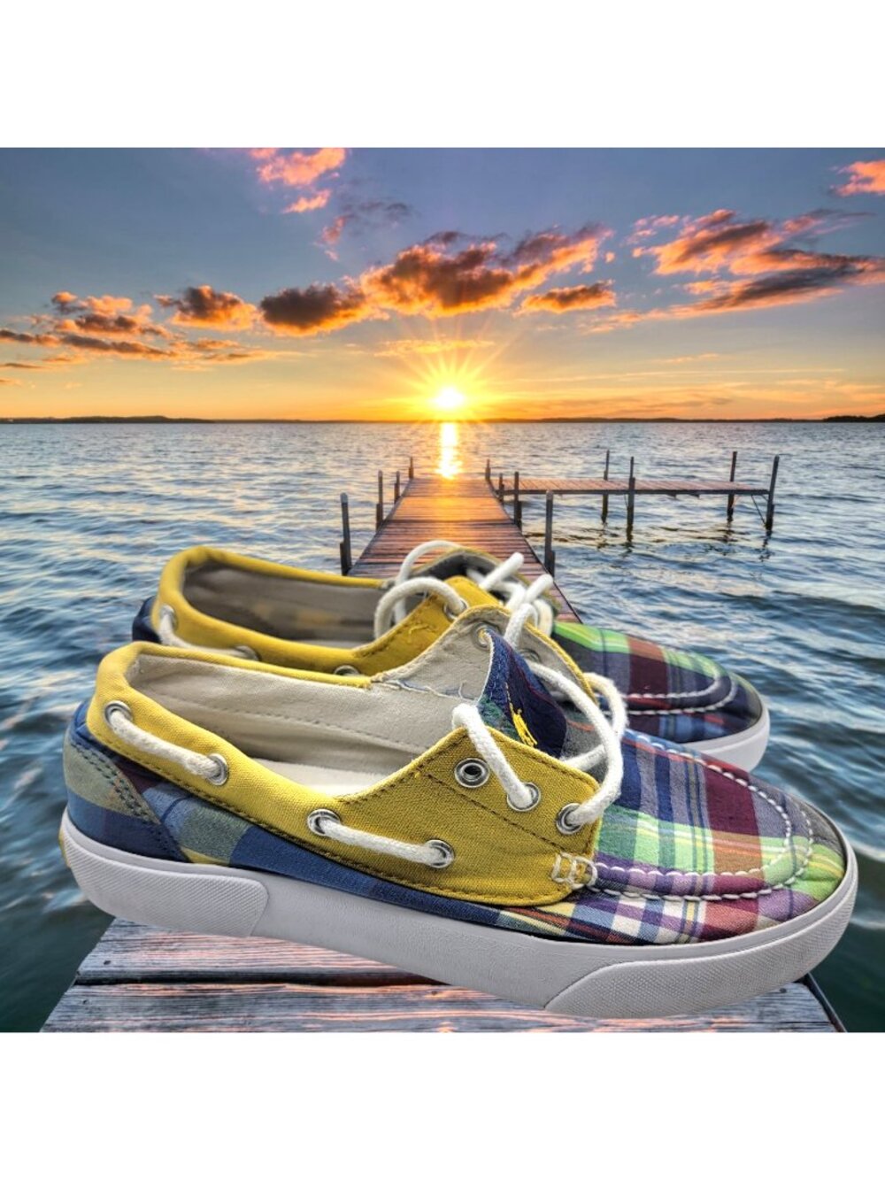 Polo Ralph Lauren Lilia Madras Plaid Canvas Boat Deck Shoes Women’s US 5.5B